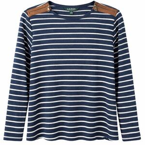 Ralph Lauren Navy and White Striped Long Sleeve Tee 1XL